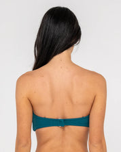 RUSTY SANDALWOOD BANDEAU BIKINI TOP STRAPLESS SURF SWIM DEEP TEAL