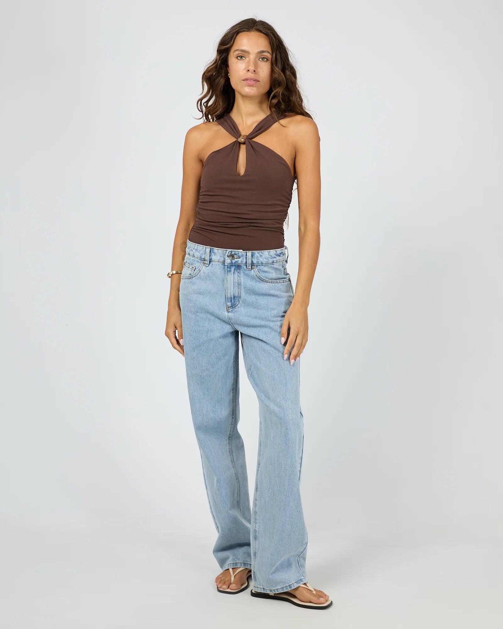 SILENT THEORY ATLAS HALTER BODYSUIT WOMENS FITTED GOING OUT TOP – CHOCOLATE