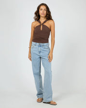 SILENT THEORY ATLAS HALTER BODYSUIT WOMENS FITTED GOING OUT TOP – CHOCOLATE