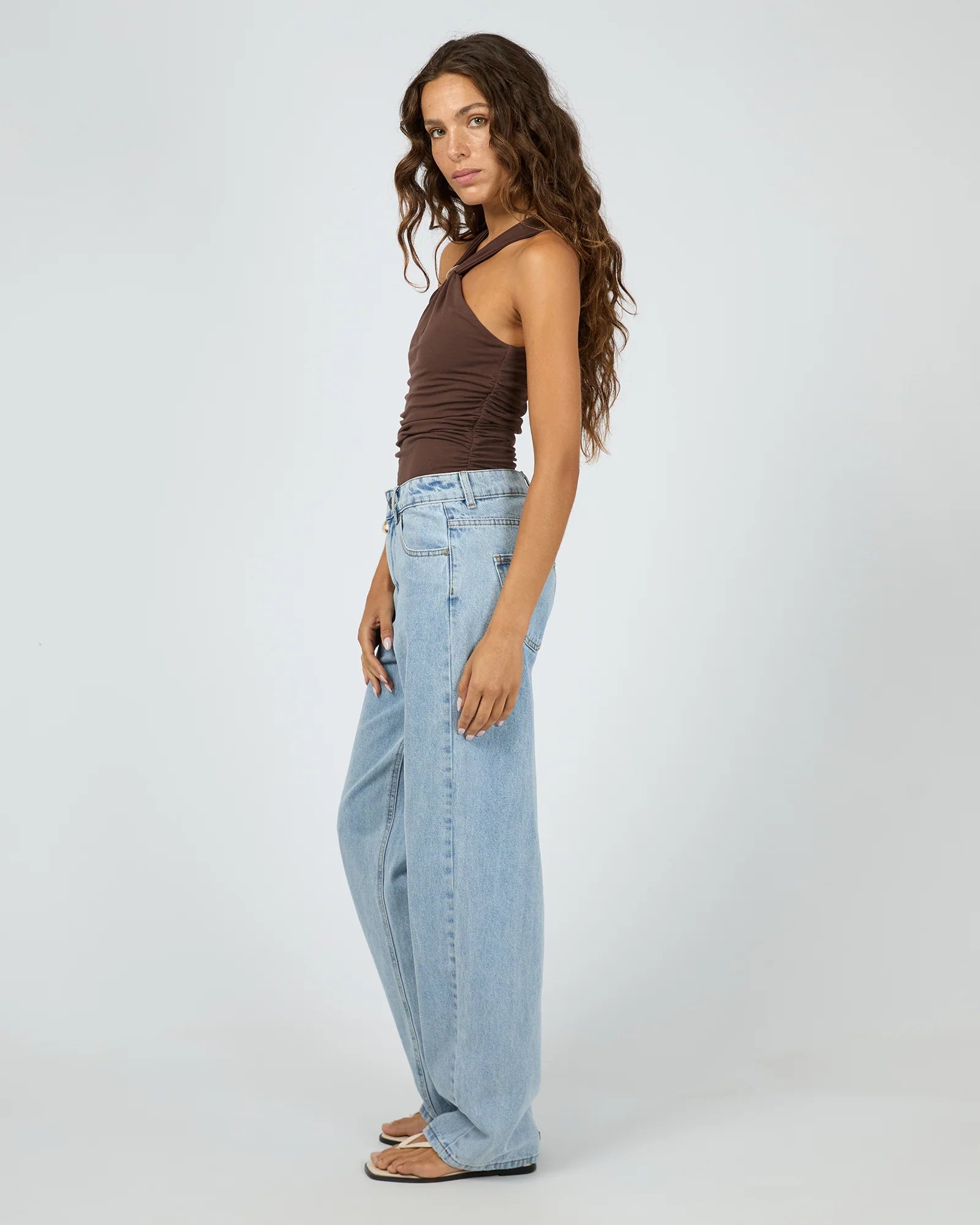 SILENT THEORY ATLAS HALTER BODYSUIT WOMENS FITTED GOING OUT TOP – CHOCOLATE