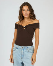 SILENT THEORY ATLAS OFF SHOULDER TOP - CHOCOLATE