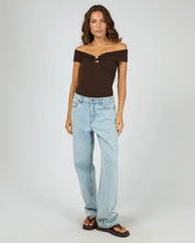 SILENT THEORY ATLAS OFF SHOULDER TOP - CHOCOLATE