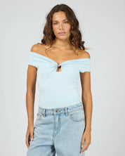 SILENT THEORY ATLAS OFF SHOULDER TOP - SKY BLUE