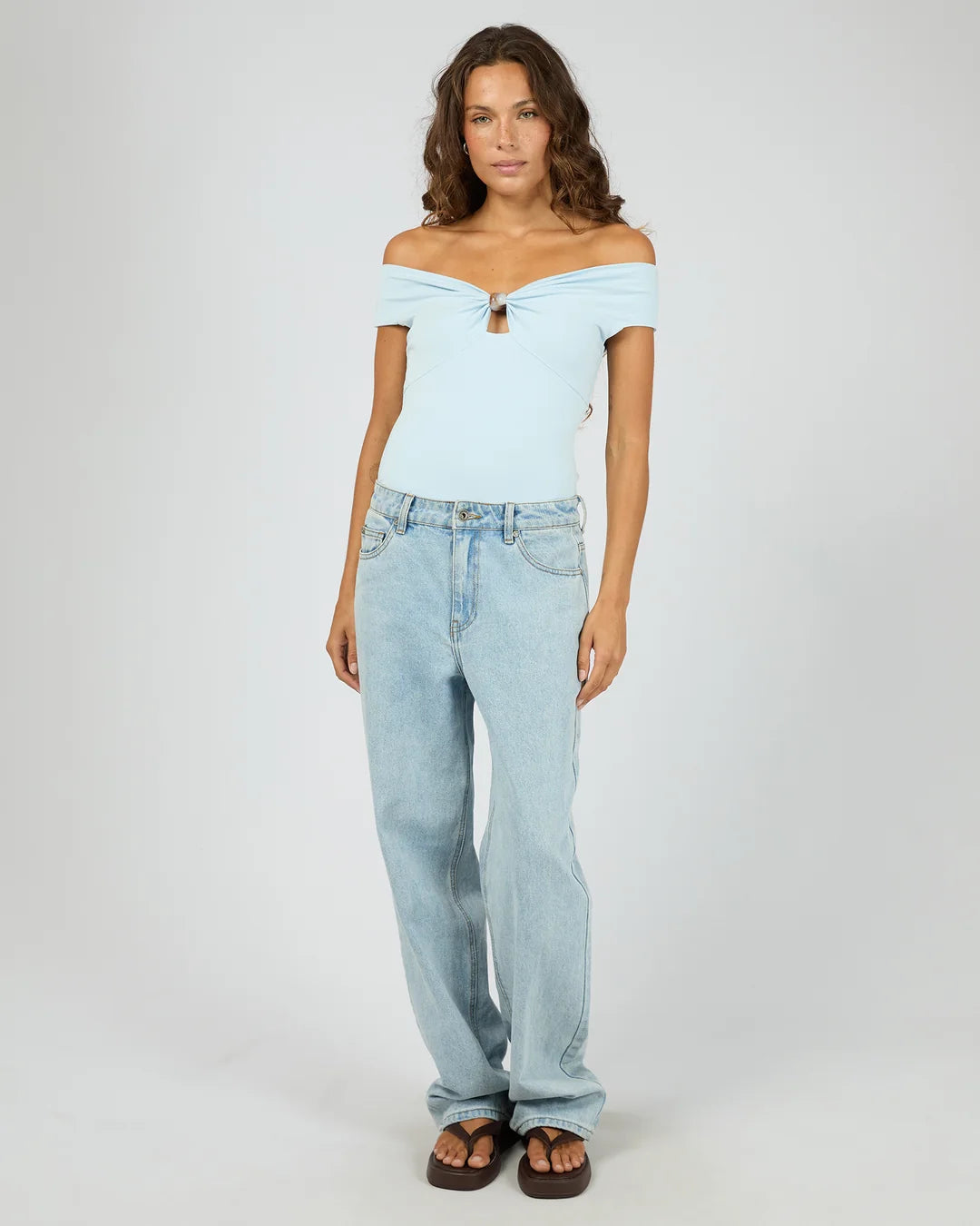 SILENT THEORY ATLAS OFF SHOULDER TOP - SKY BLUE