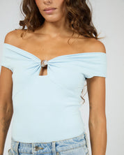 SILENT THEORY ATLAS OFF SHOULDER TOP - SKY BLUE