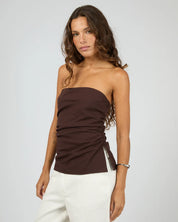 SILENT THEORY BOWIE STRAPLESS TOP - CHOCOLATE