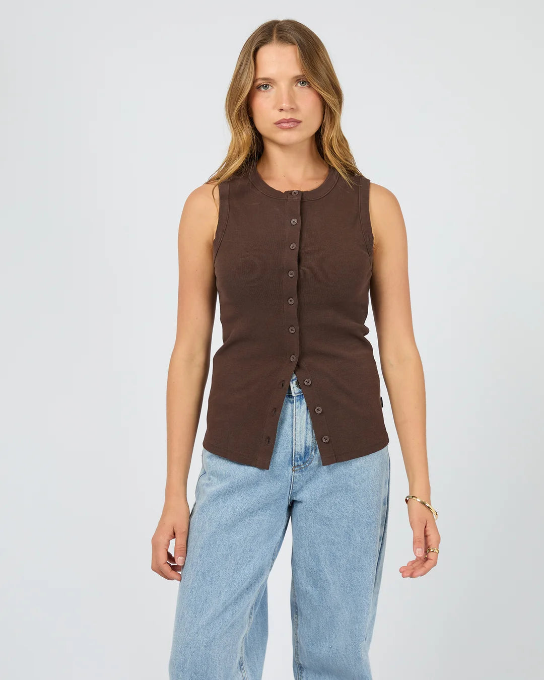 SILENT THEORY BUTTON UP TANK - CHOCOLATE