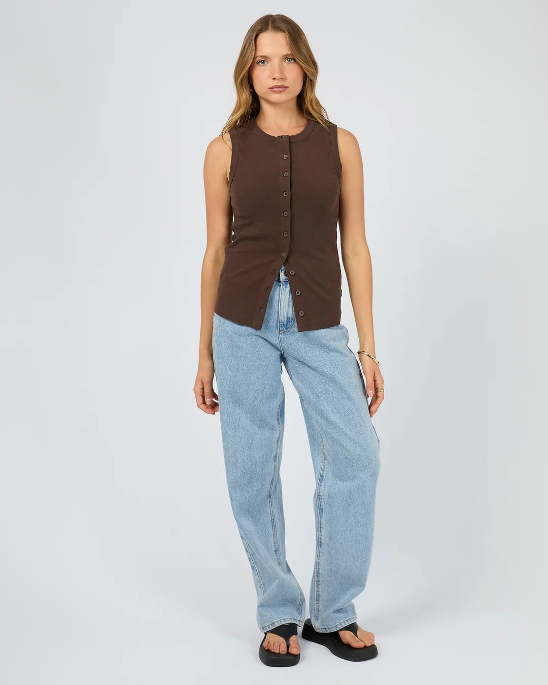 SILENT THEORY BUTTON UP TANK - CHOCOLATE