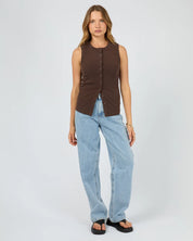 SILENT THEORY BUTTON UP TANK - CHOCOLATE