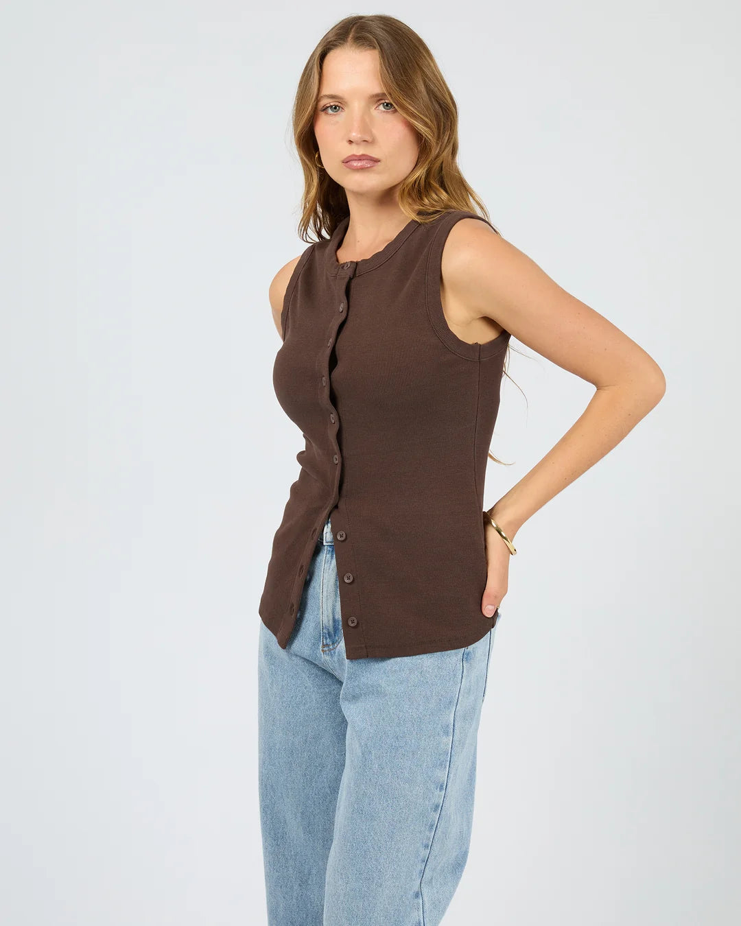 SILENT THEORY BUTTON UP TANK - CHOCOLATE