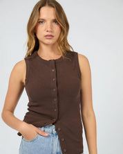 SILENT THEORY BUTTON UP TANK - CHOCOLATE
