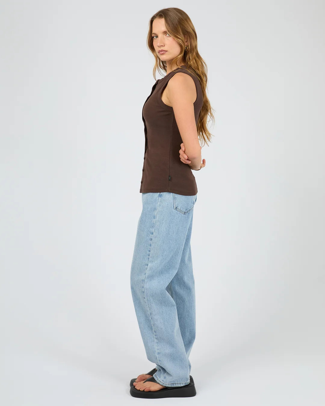 SILENT THEORY BUTTON UP TANK - CHOCOLATE