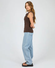 SILENT THEORY BUTTON UP TANK - CHOCOLATE
