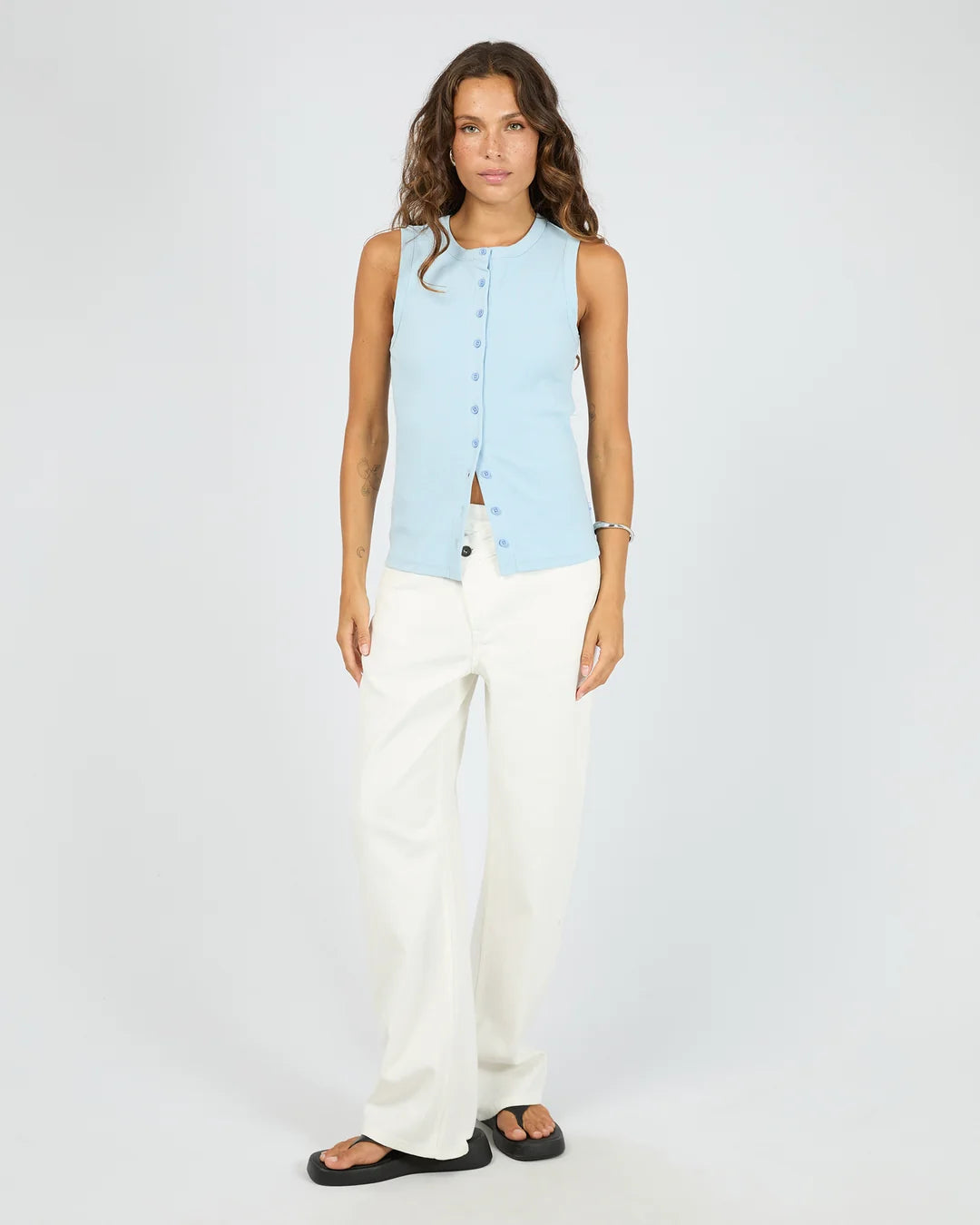 SILENT THEORY BUTTON UP TANK - LIGHT BLUE