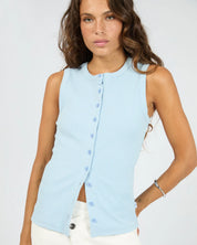 SILENT THEORY BUTTON UP TANK - LIGHT BLUE