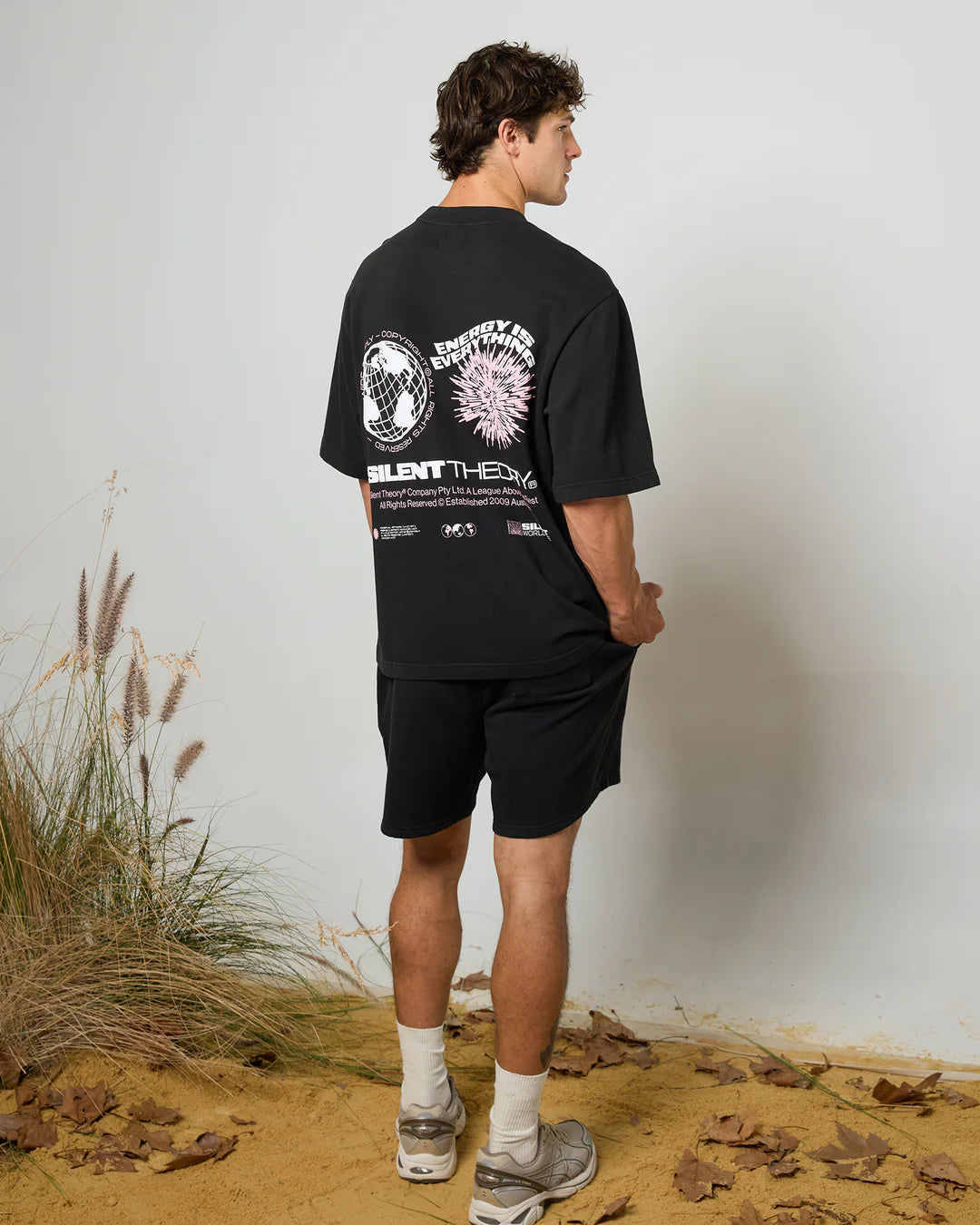 SILENT THEORY ENERGY FLEECE TEE MENS GRAPHIC T SHIRT WASHED BLACK