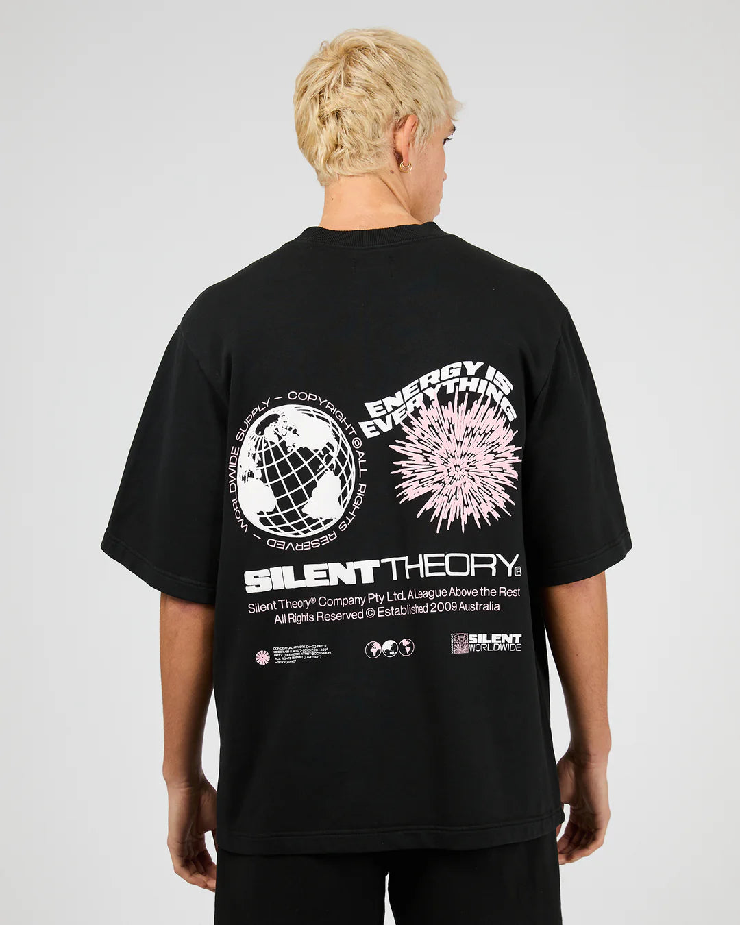 SILENT THEORY ENERGY FLEECE TEE MENS GRAPHIC T SHIRT WASHED BLACK