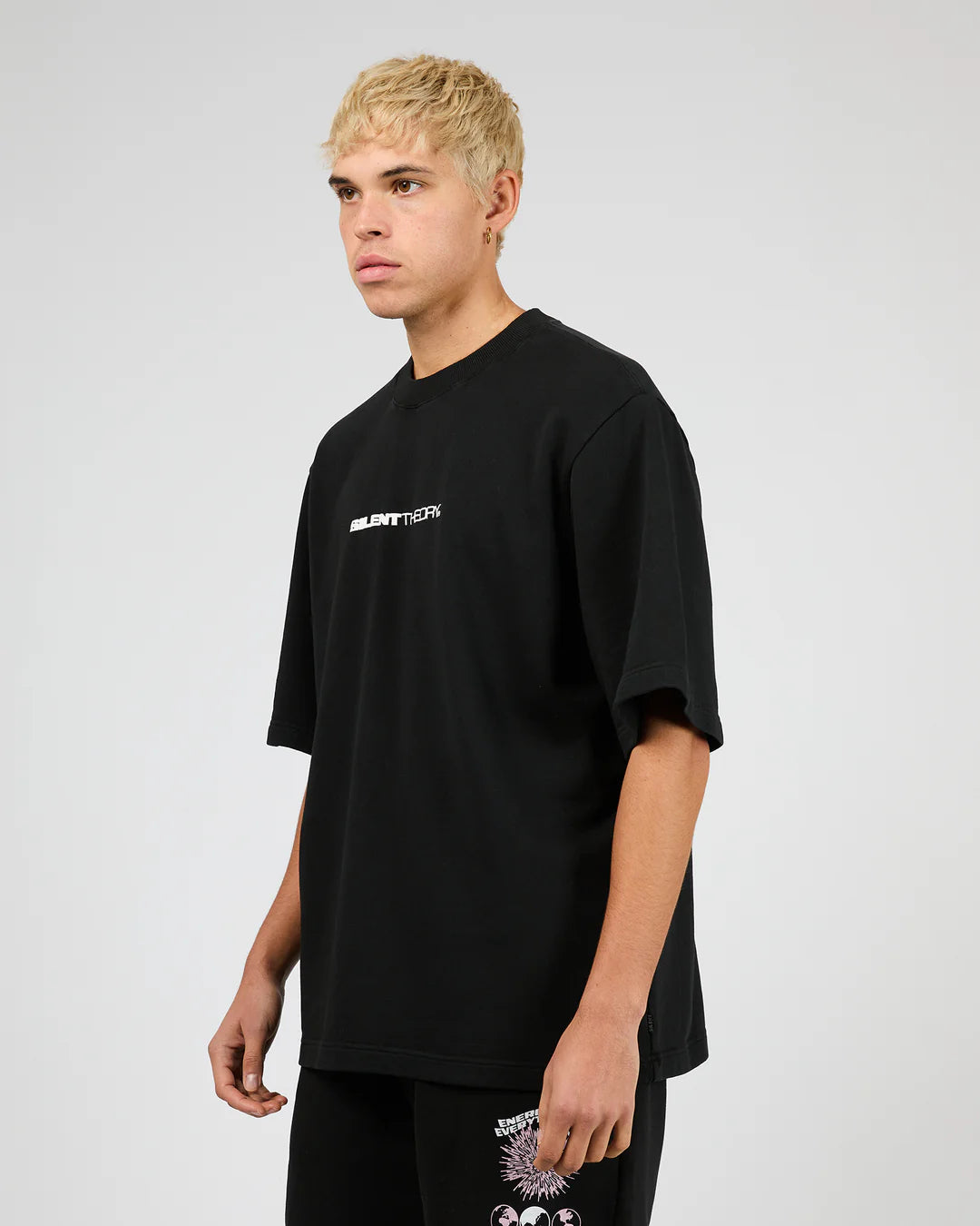 SILENT THEORY ENERGY FLEECE TEE MENS GRAPHIC T SHIRT WASHED BLACK