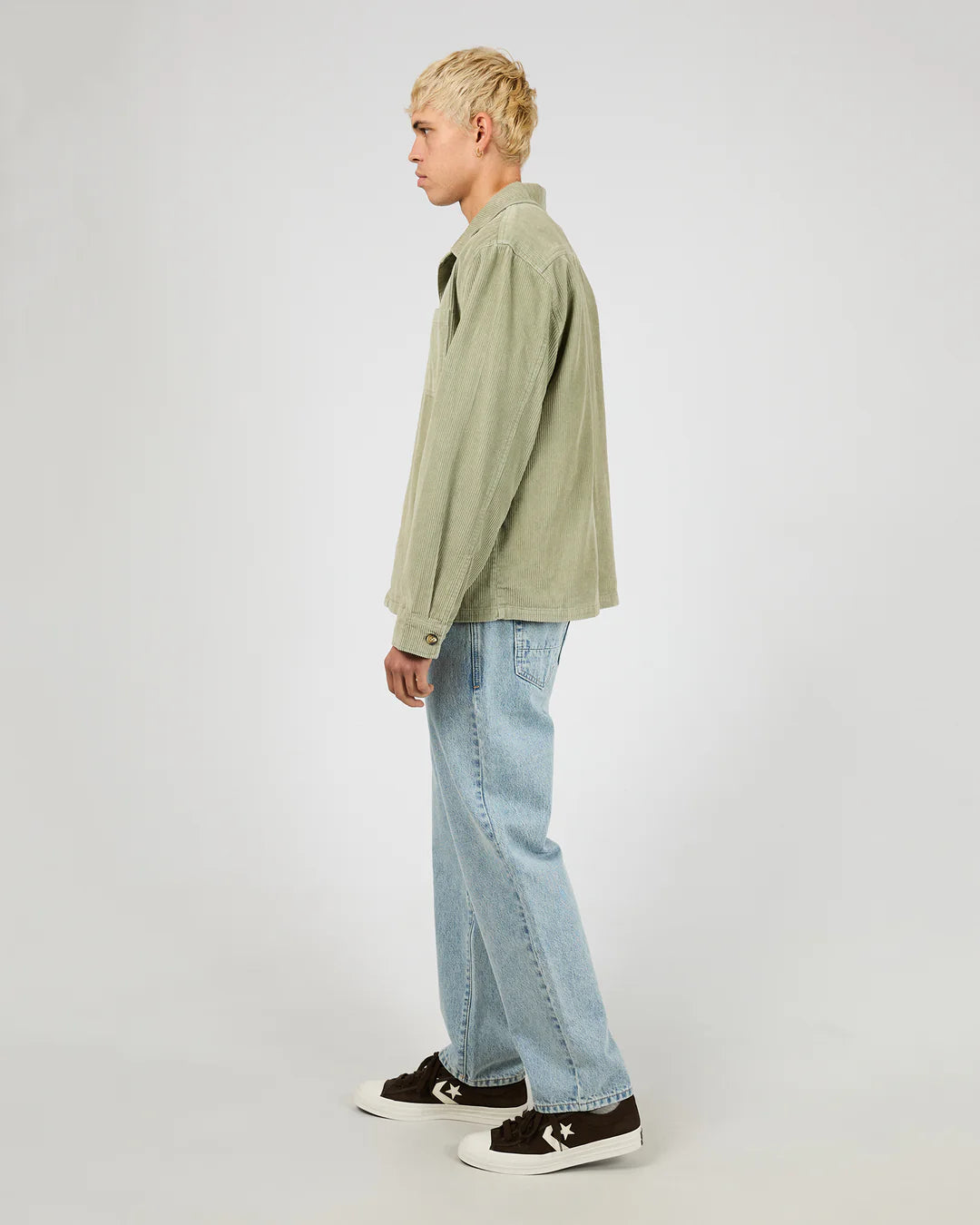 SILENT THEORY JAMESON CORD SHIRT MENS LONG SLEEVE BUTTON UP SAGE