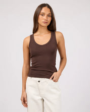 SILENT THEORY LUXE RIB VEE TANK - CHOCOLATE