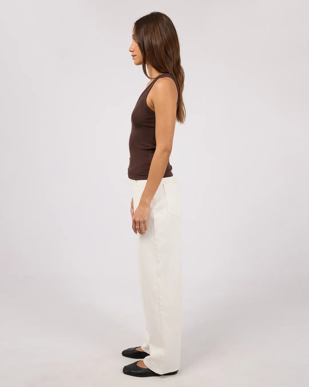 SILENT THEORY LUXE RIB VEE TANK - CHOCOLATE