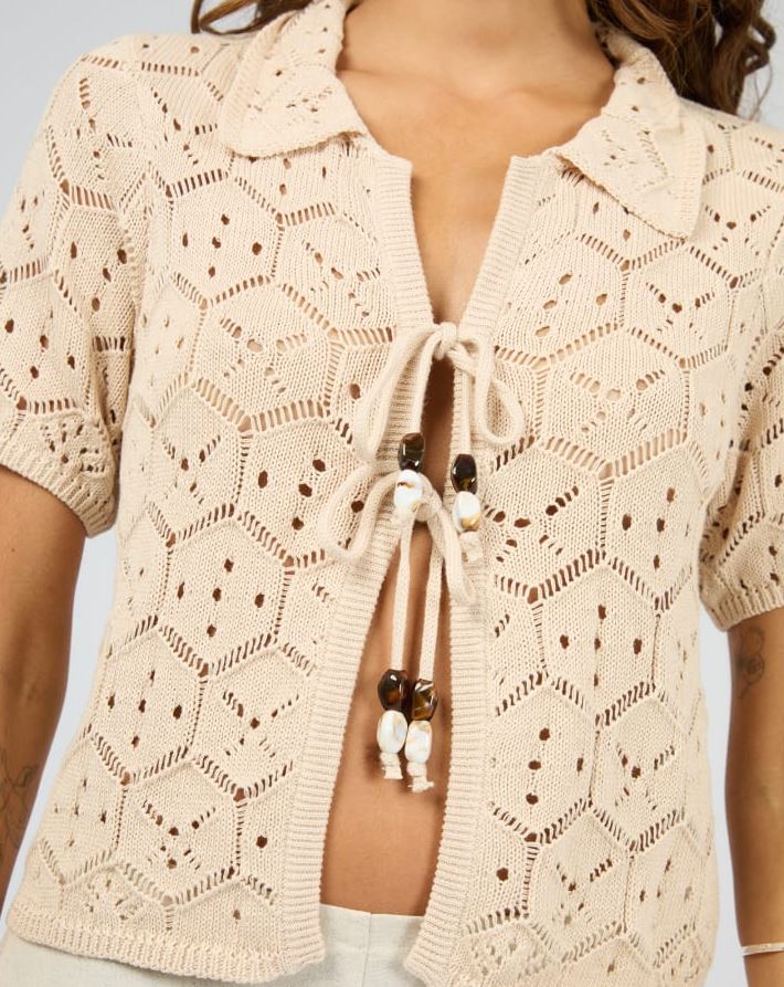 SILENT THEORY NINA CROCHET TOP WOMENS COTTON SHEER SUMMER TOP – BEIGE