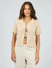 SILENT THEORY NINA CROCHET TOP WOMENS COTTON SHEER SUMMER TOP – BEIGE