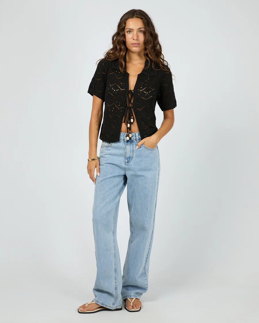 SILENT THEORY NINA CROCHET TOP WOMENS SHEER SUMMER TOP – BLACK