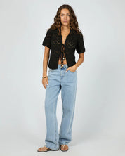 SILENT THEORY NINA CROCHET TOP WOMENS SHEER SUMMER TOP – BLACK