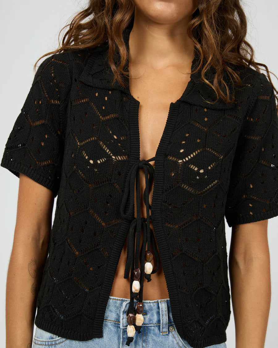 SILENT THEORY NINA CROCHET TOP WOMENS SHEER SUMMER TOP – BLACK