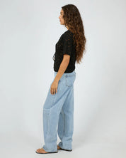 SILENT THEORY NINA CROCHET TOP WOMENS SHEER SUMMER TOP – BLACK