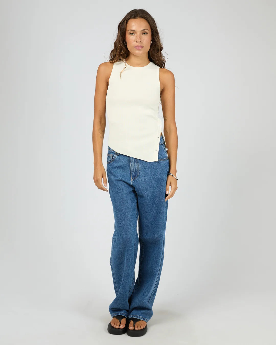SILENT THEORY OLLIE BUTTON DOWN KNIT TANK - WHITE