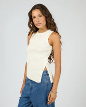 SILENT THEORY OLLIE BUTTON DOWN KNIT TANK - WHITE