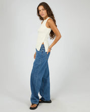 SILENT THEORY OLLIE BUTTON DOWN KNIT TANK - WHITE