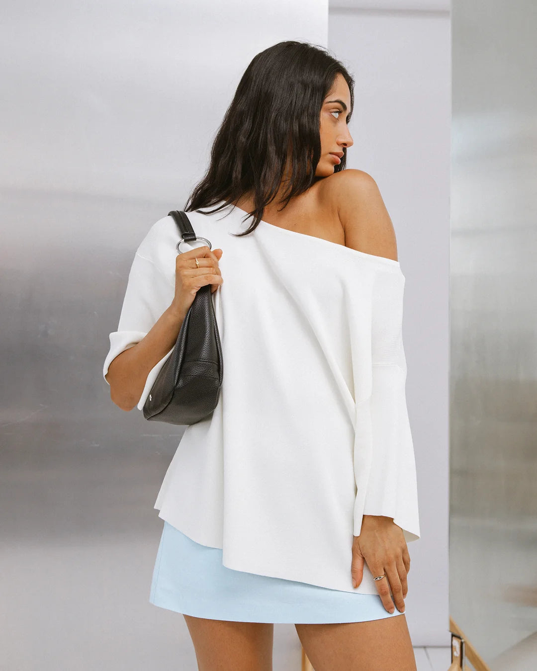 SILENT THEORY OLLIE OFF SHOULDER KNIT TOP - WHITE