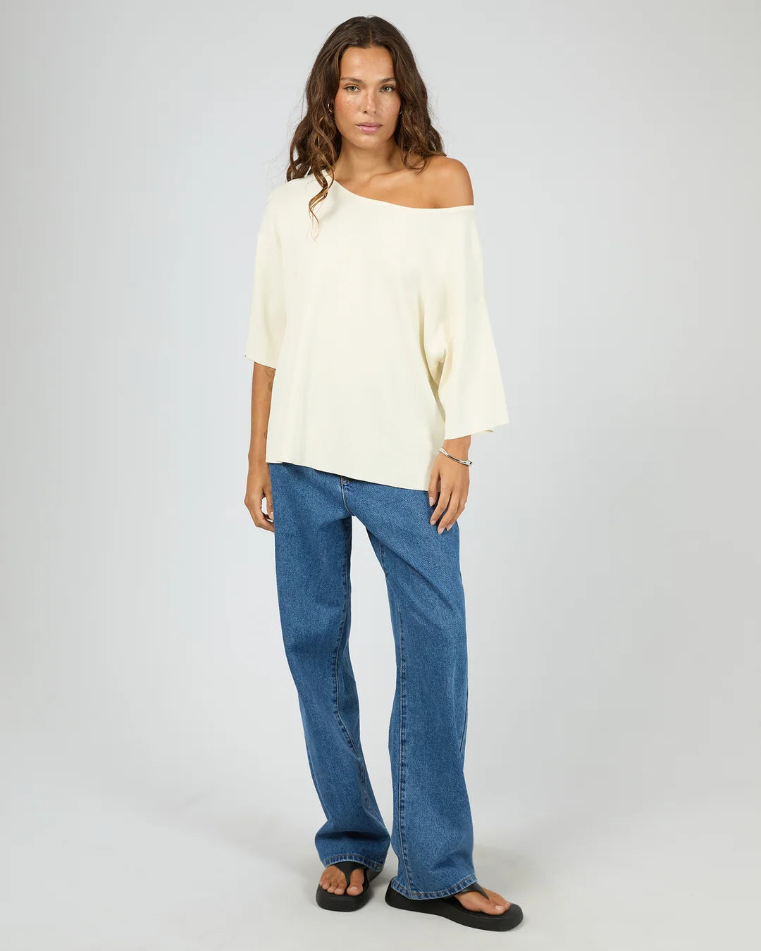 SILENT THEORY OLLIE OFF SHOULDER KNIT TOP - WHITE