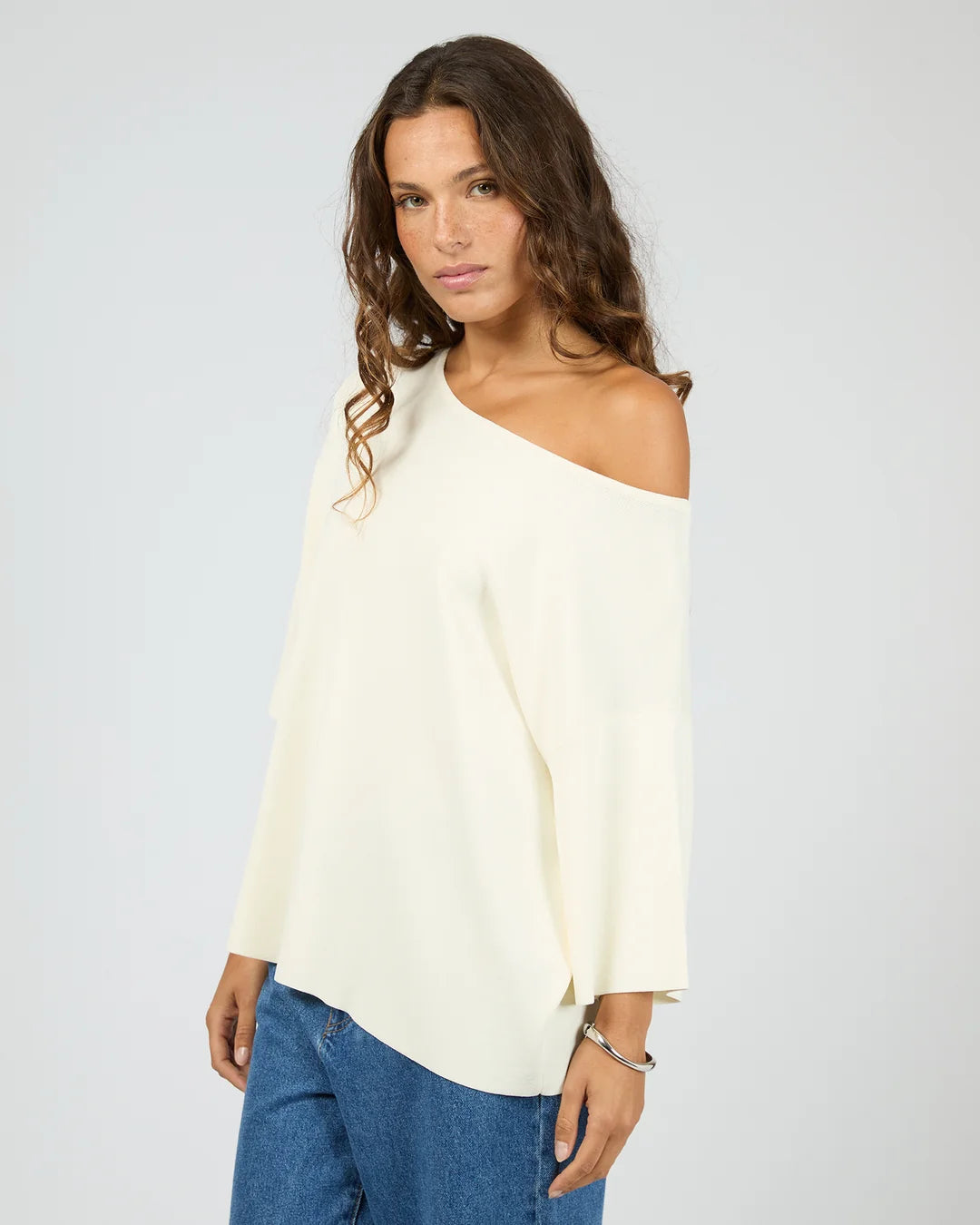 SILENT THEORY OLLIE OFF SHOULDER KNIT TOP - WHITE