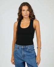 SILENT THEORY OLLIE SCOOP KNIT TANK - BLACK