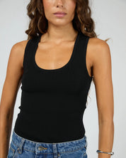 SILENT THEORY OLLIE SCOOP KNIT TANK - BLACK