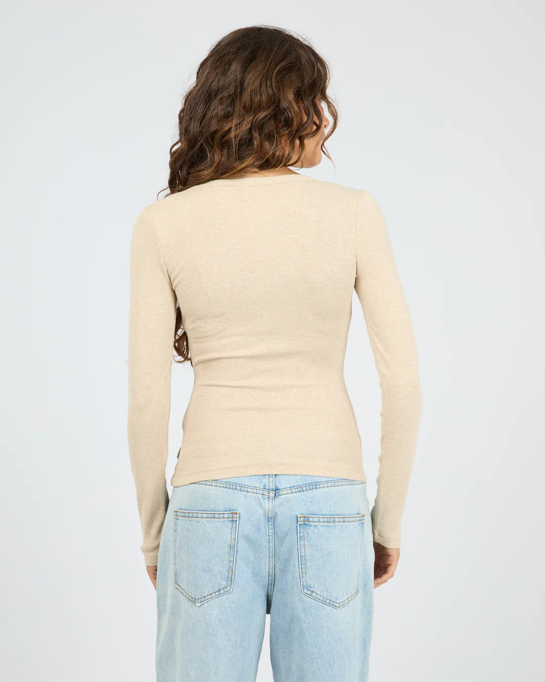 SILENT THEORY SIA RIB LONG SLEEVE TOP WOMENS BUTTON FRONT TOP OAT