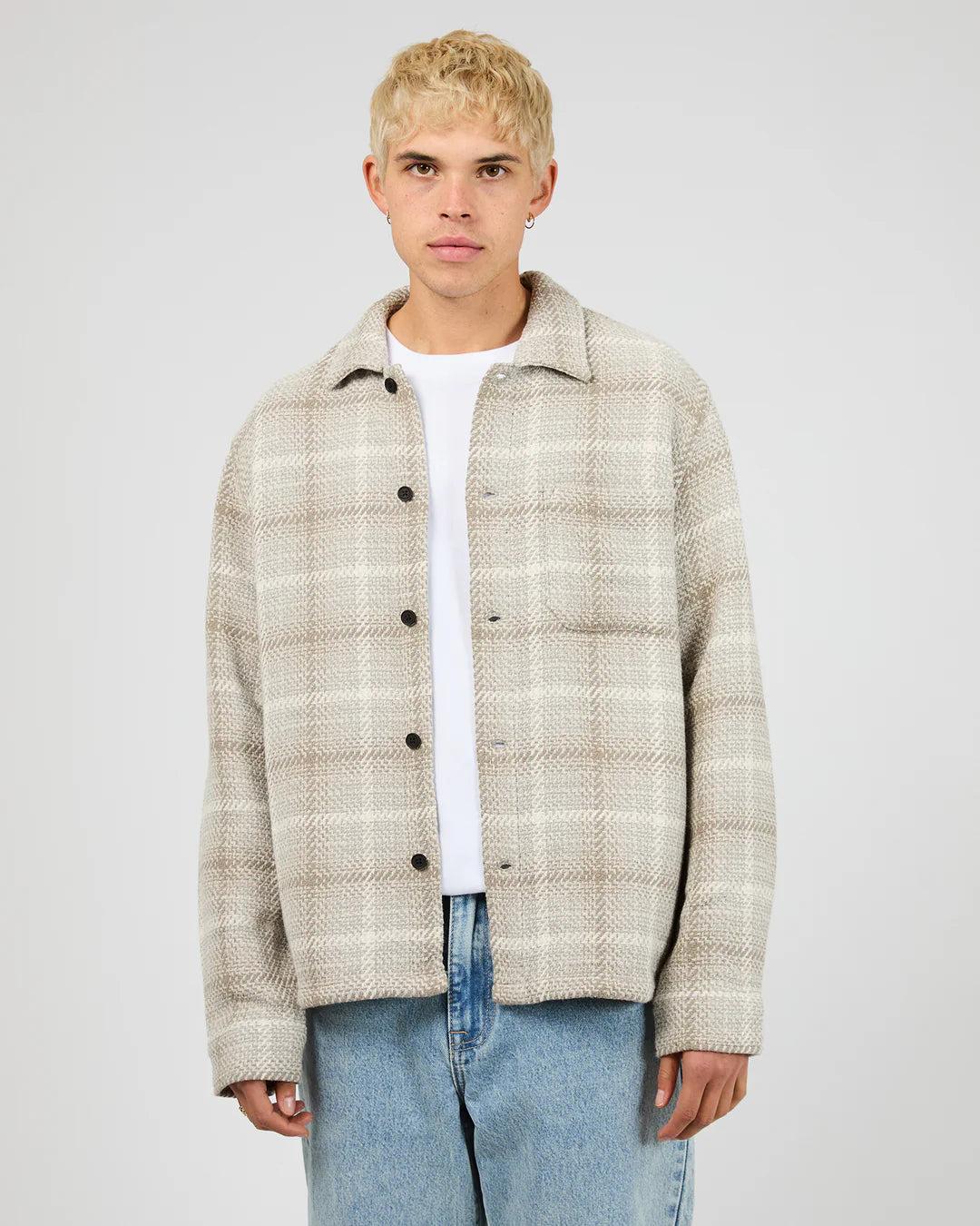 SILENT THEORY STATURE OVERSHIRT MENS CHECK SHIRT JACKET GREY