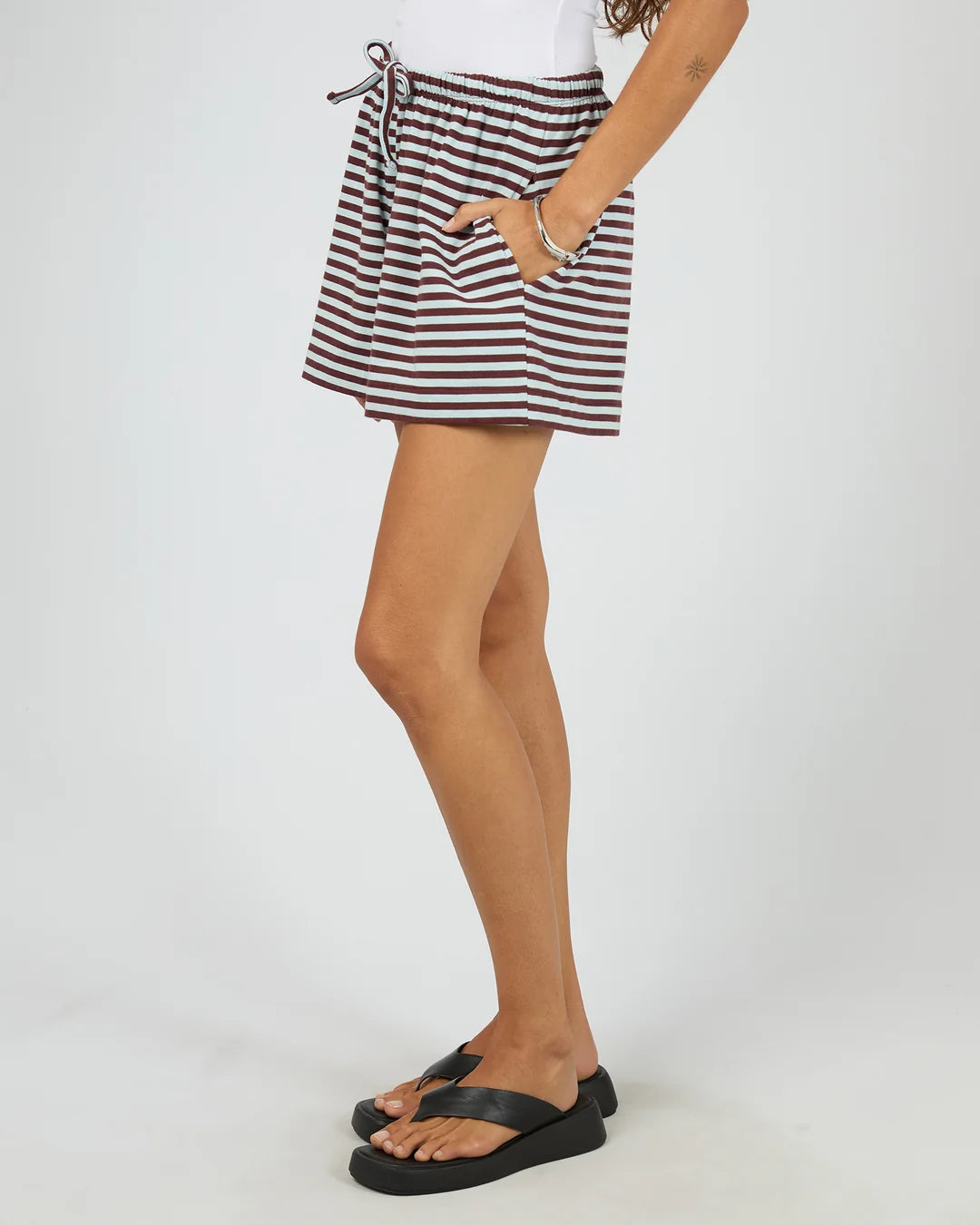 SILENT THEORY STRIPE TIE WAIST SHORTS - LIGHT BLUE