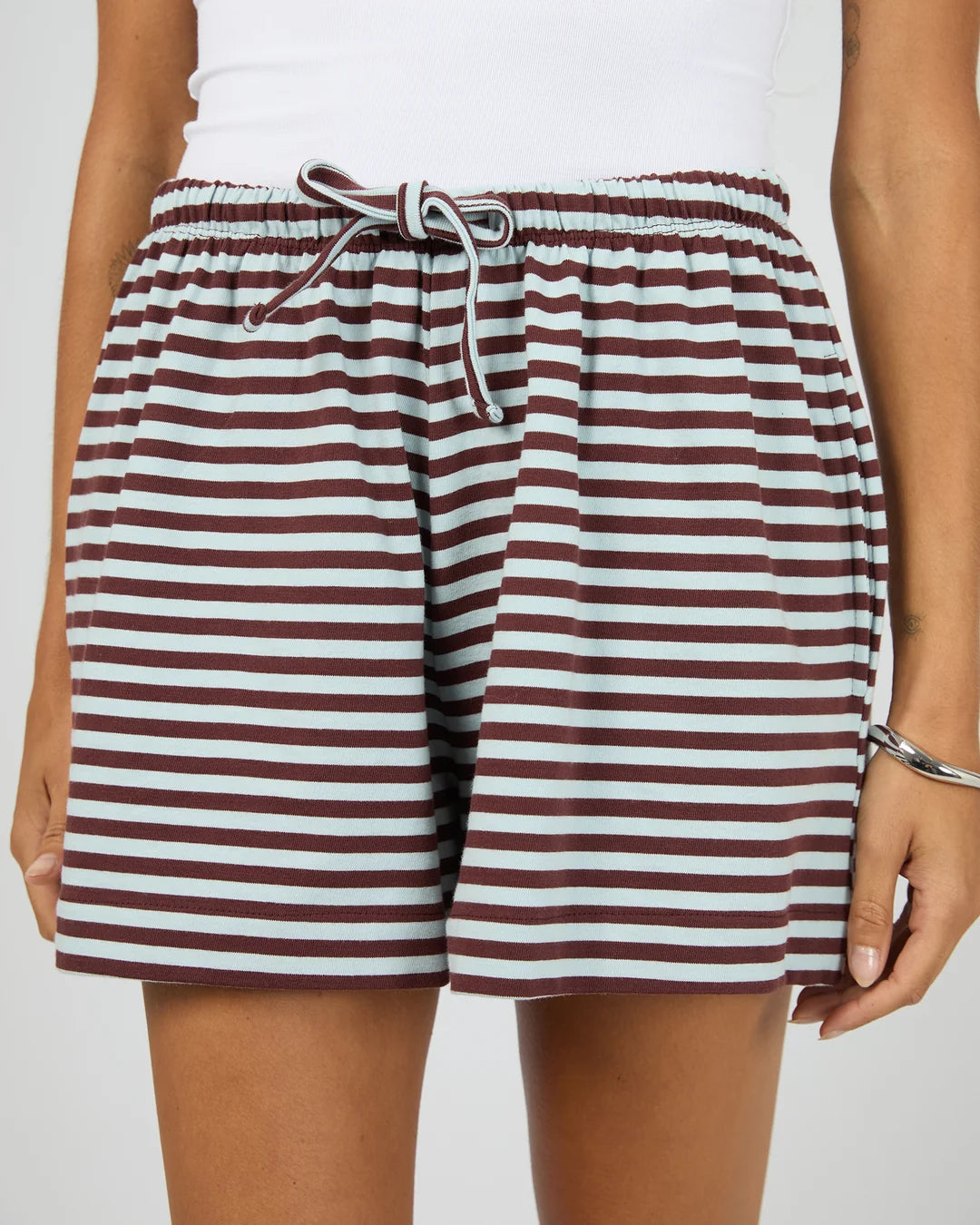 SILENT THEORY STRIPE TIE WAIST SHORTS - LIGHT BLUE