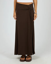 SILENT THEORY TWIST DETAIL MAXI SKIRT - CHOCOLATE