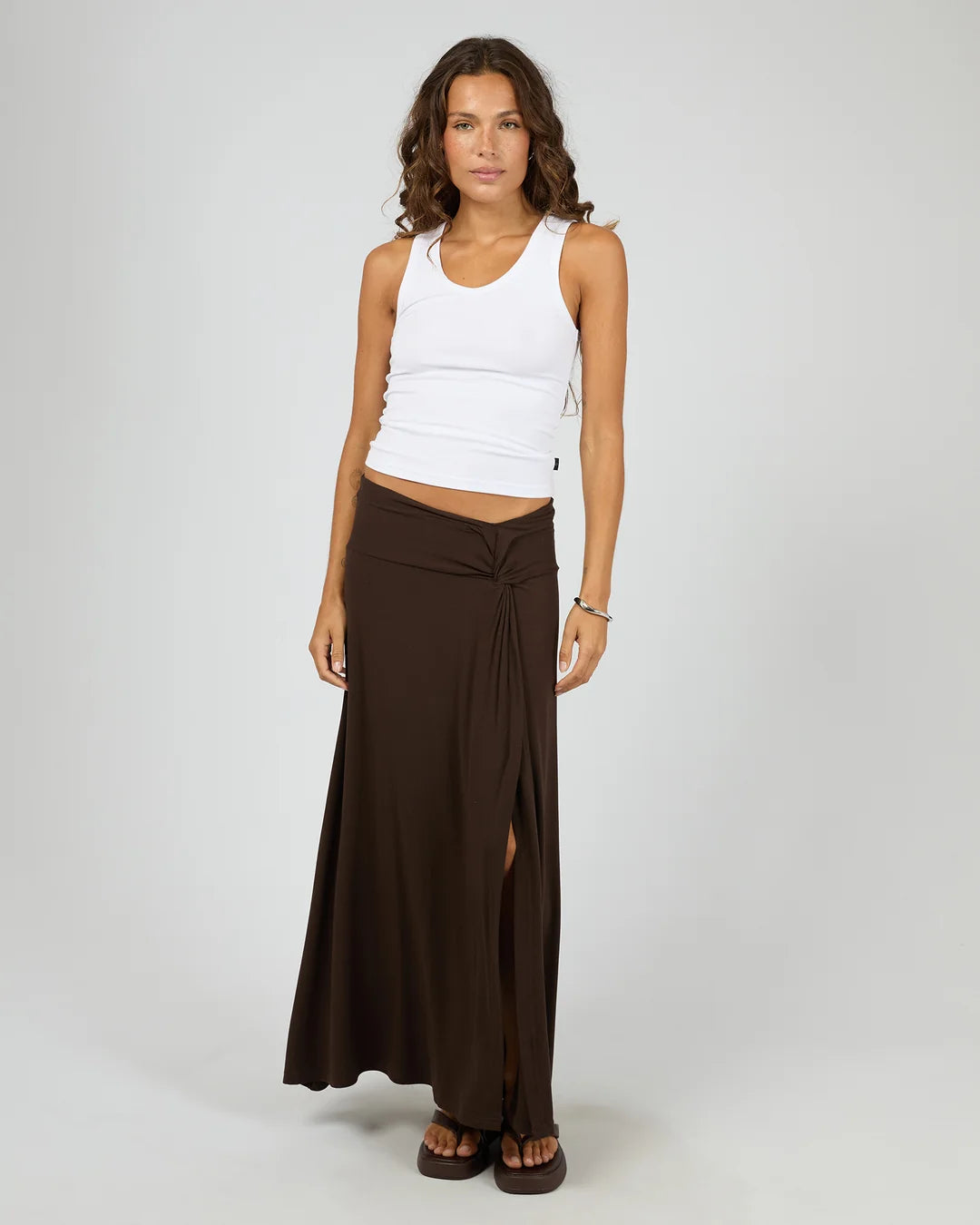 SILENT THEORY TWIST DETAIL MAXI SKIRT - CHOCOLATE