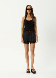 AFENDS SINCLAIR CUPRO SHORT WOMENS BLACK SUSTAINABLE