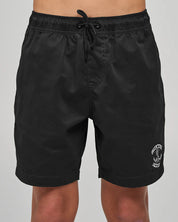 THE MAD HUEYS SKULL ANCHOR YOUTH 16 INCH VOLLEY SHORTS BLACK KIDS SURF SHORTS