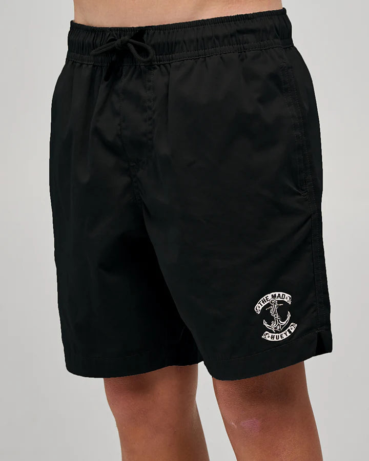 THE MAD HUEYS SKULL ANCHOR YOUTH 16 INCH VOLLEY SHORTS BLACK KIDS SURF SHORTS