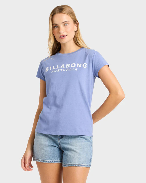 BILLABONG SOCIETY WOMENS GRAPHIC T SHIRT WASHED BLUE SURF TEE