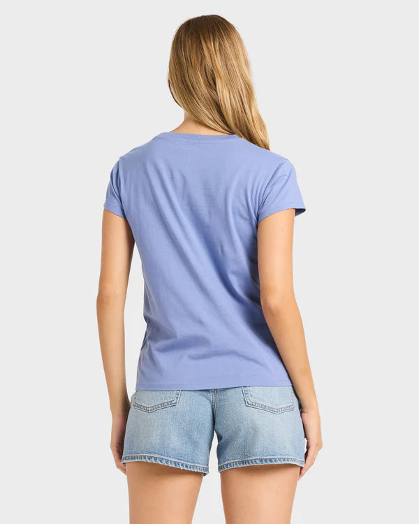 BILLABONG SOCIETY WOMENS GRAPHIC T SHIRT WASHED BLUE SURF TEE